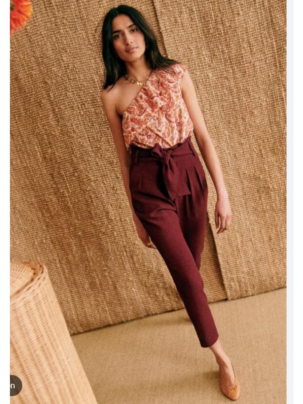 Sezane Austin Trousers Burgundy High Waisted Pleated Tapered Trousers Womans 2